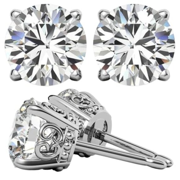 0.80 CTW Round Cut Natural Earth Mined Diamond Butterfly Style Solitaire Earring - Picture 1 of 5